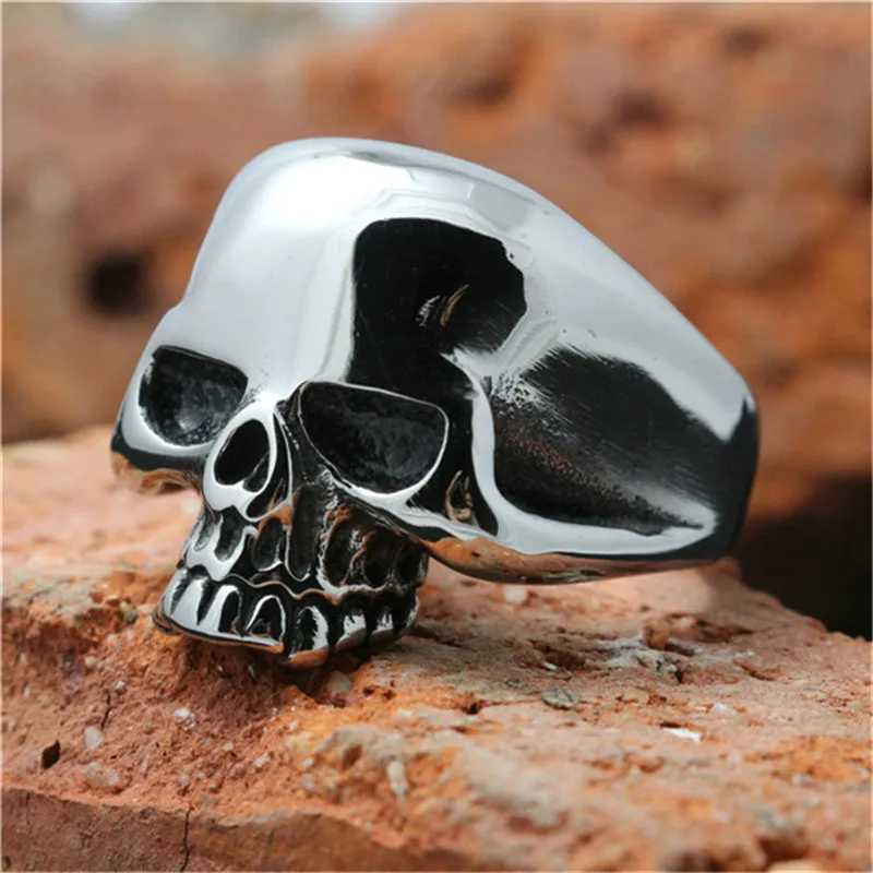 Skeleton Head Ring 316L Stainless Steel Jewelry Polishing Men Boys Punk Biker Ring Size 6-15