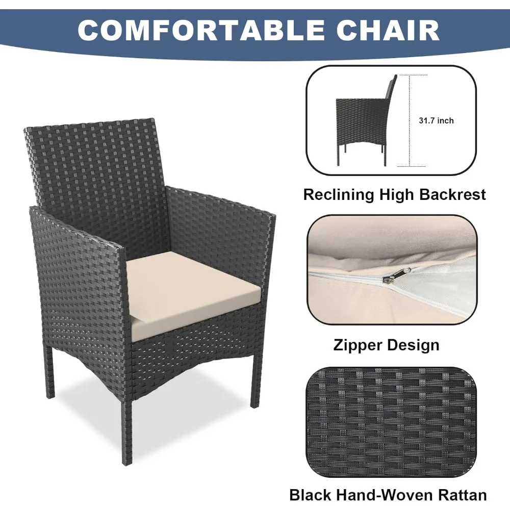 طقم أثاث شرفة مكون من 4 قطع من أثاث شرفة الروطان الخارجي مع كراسي الروطان المبطنة وطاولة زجاجية #3