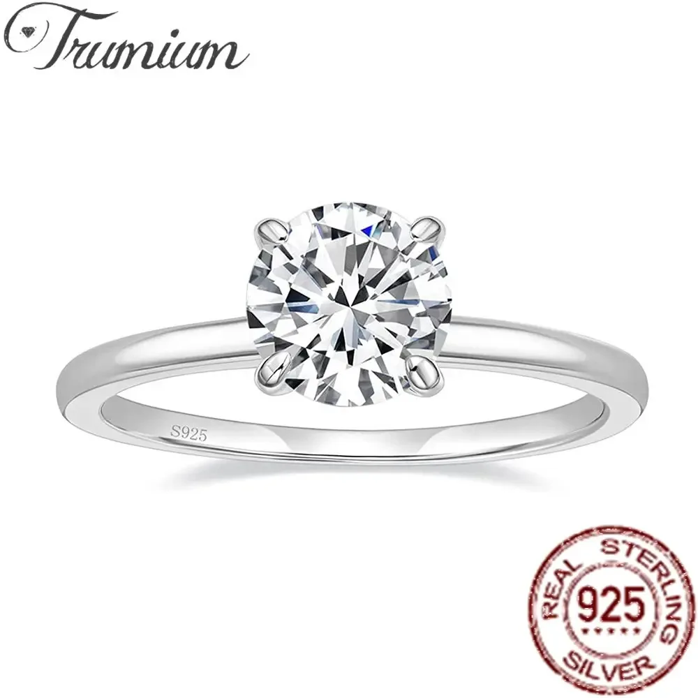 Trumium 1.5CT 925 Sterling Silver Engagement Rings Round Cut  Cubic Zirconia CZ Wedding Promise Rings Wedding Bands for Women