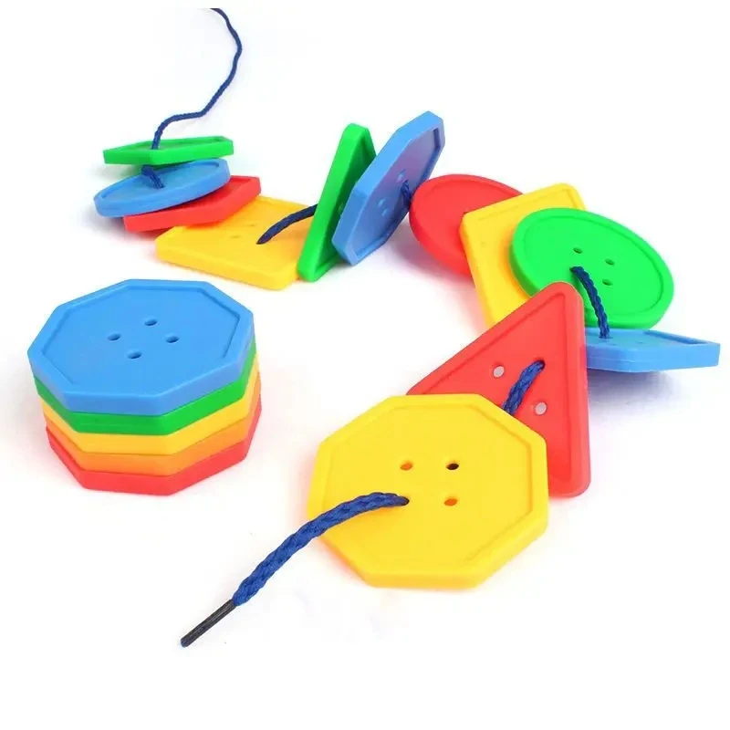 Montessori Toys 20 Pcs Educational Toys for Children Early Learning Geometric Blocks Threading Buttons Teaching Aids