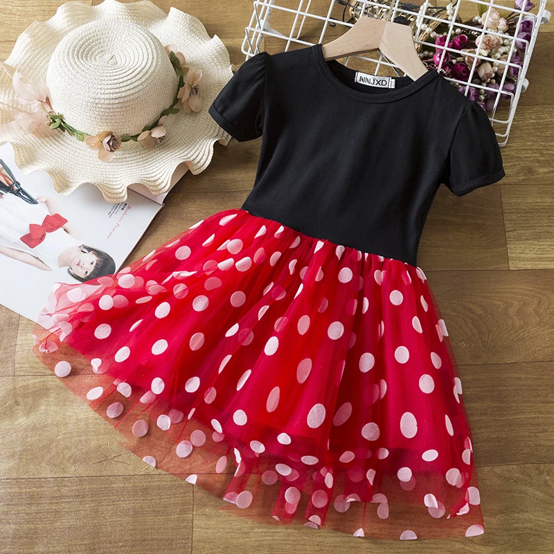 Cute Baby Girl Dress for 9M-6Yrs Children Summer Clothes Kids Minni Mouse Polka Dot Dress Girls Birthday Party Cosplay Costumes