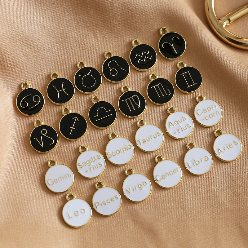 1pcs 12 Constellation Brand Symbol English Black White Pendant Diy Jewelry Earrings Necklace Bracelet Accessories Handmade Charm