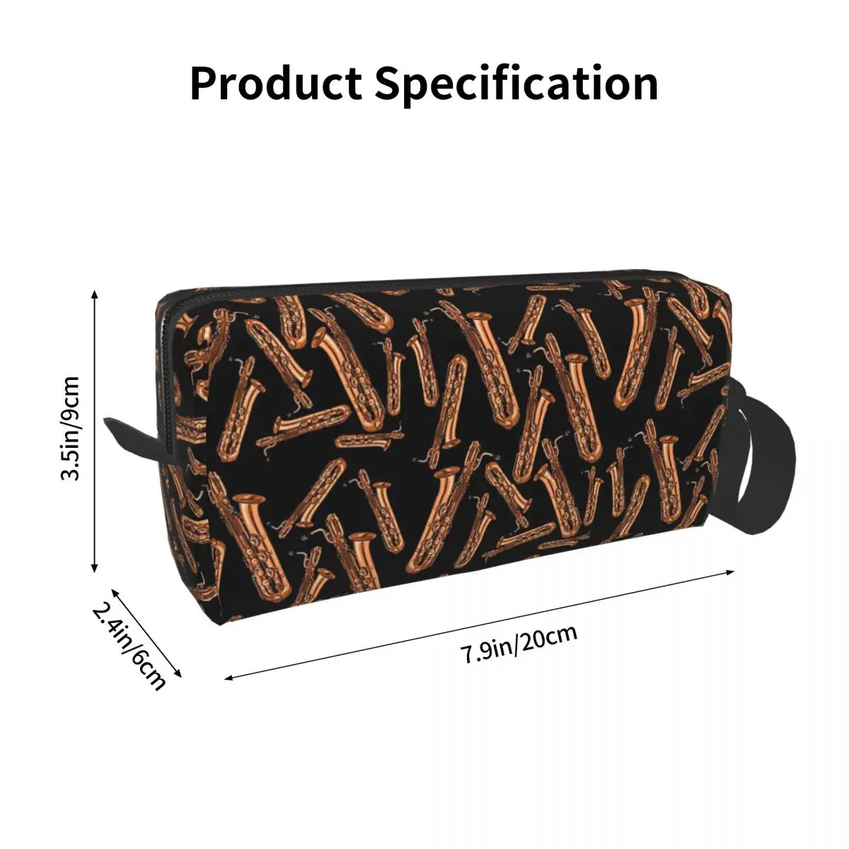 Baritone Saxophone Pattern Black Makeup Bag Cosmetic Organizer Storage Dopp Kit Toiletry for Women Beauty Travel Pencil Case