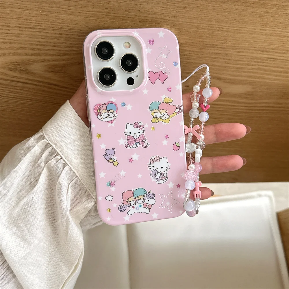 

New cute Korean 3D cartoon HelloKitty with lanyard suitable for iPhone 12, 13, 14, 15, 16 Pro Max anti fall