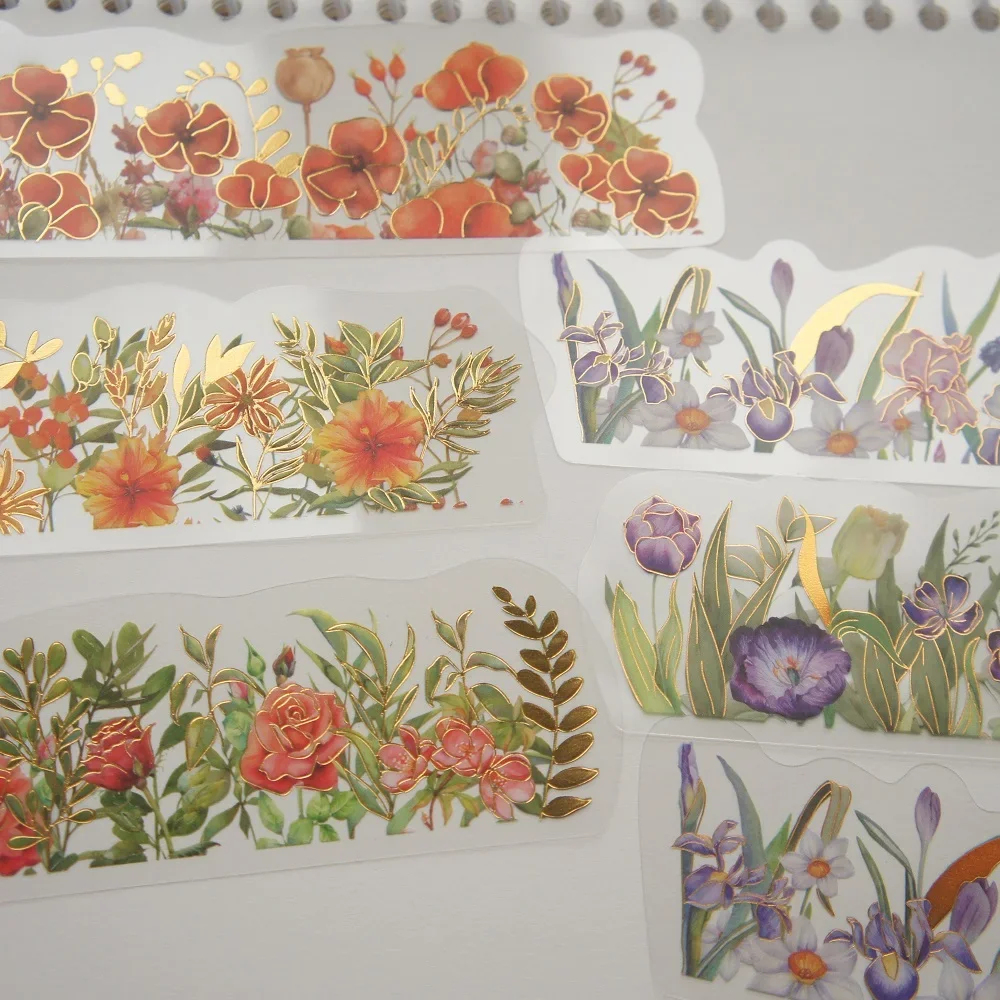 15pcs Gold  Flowering Shrubs Style PVC Sticker Scrapbooking Background DIY Gift Label Tag Decoration