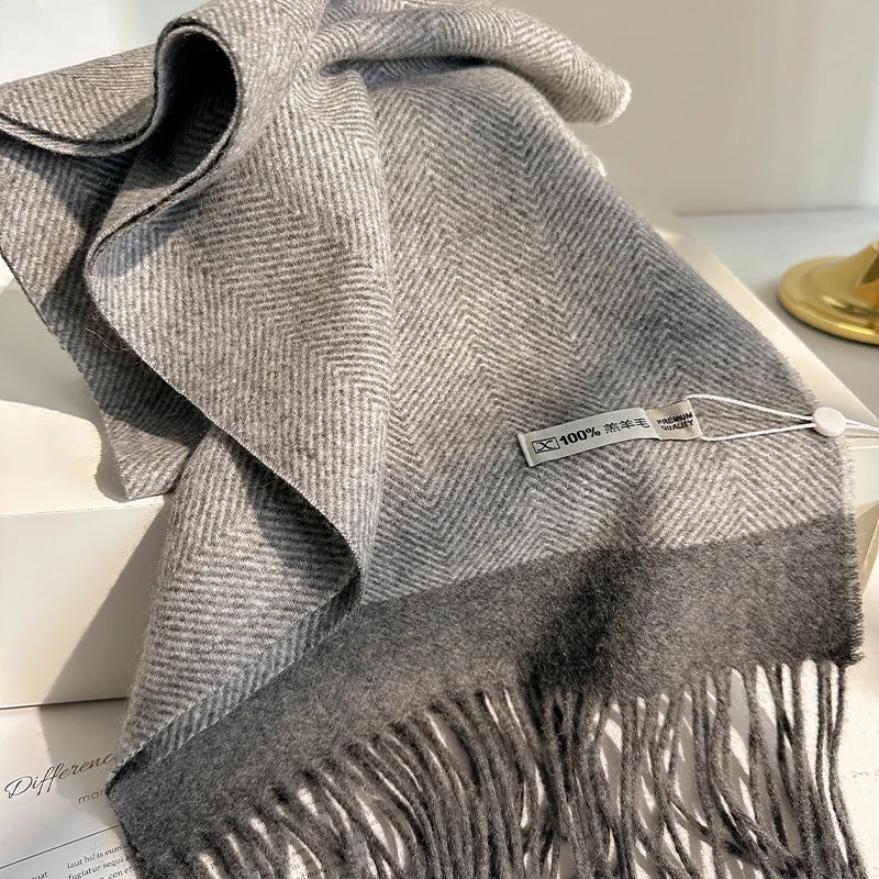 100% Wool Korean Style Color Block Scarf, Unisex Couple Warm Neck Wrap, Fashion Versatile Winter Autumn Neck Scarf