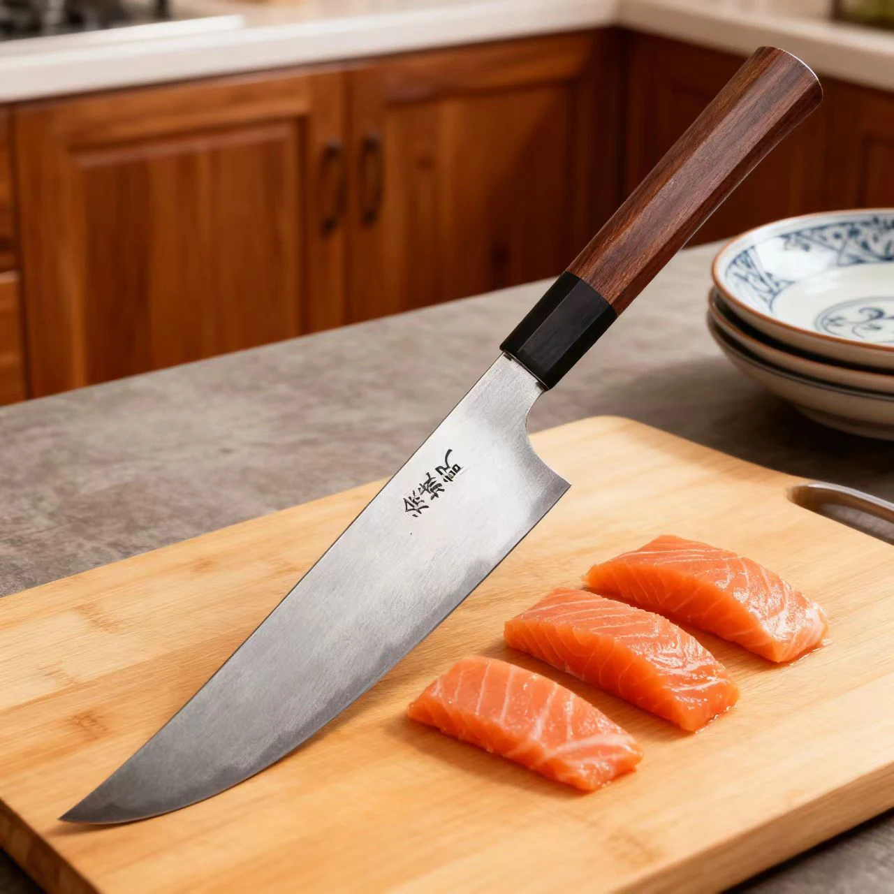 

8.3 Inch Chef Knife T12A High-carbon Steel Core Blade Wood Handle Slicing Cleaver Sashimi Gyutou Handmade Forged Kitchen Knife