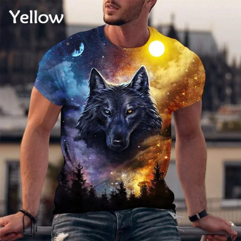 Plus Size Personality Wolf 3d Printing Fashion Men's Casual Funny Hip-hop Harajuku Style Short-sleeved Top T-shirt