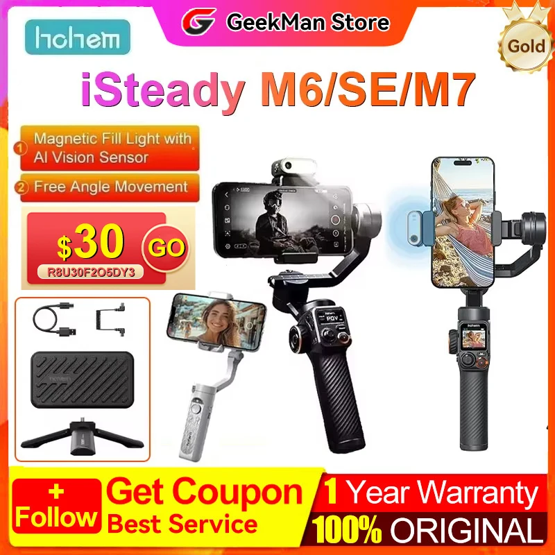 Hohem iSteady M6 M7 iSteady XE 3-Axis Handheld Gimbal Stabilizer for Smartphone w Magnetic Fill Light Face Tracking