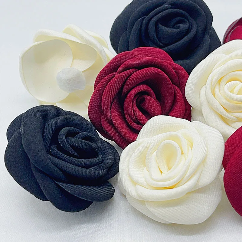 10Pcs 6CM Handmade Burnt Edge Fabric Rose Flower DIY Hair Clip Jewelry Accessories Wedding Brooch Flower