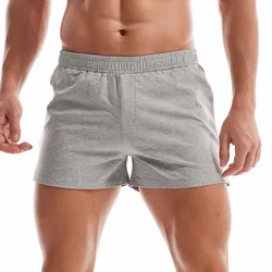 Bottoms de sono de algodão respirável masculino, Shorts de pijama caseiro, cintura elástica, roupa interior sólida, Boxers, Homem, Jogger, Yoga Sport Shorts