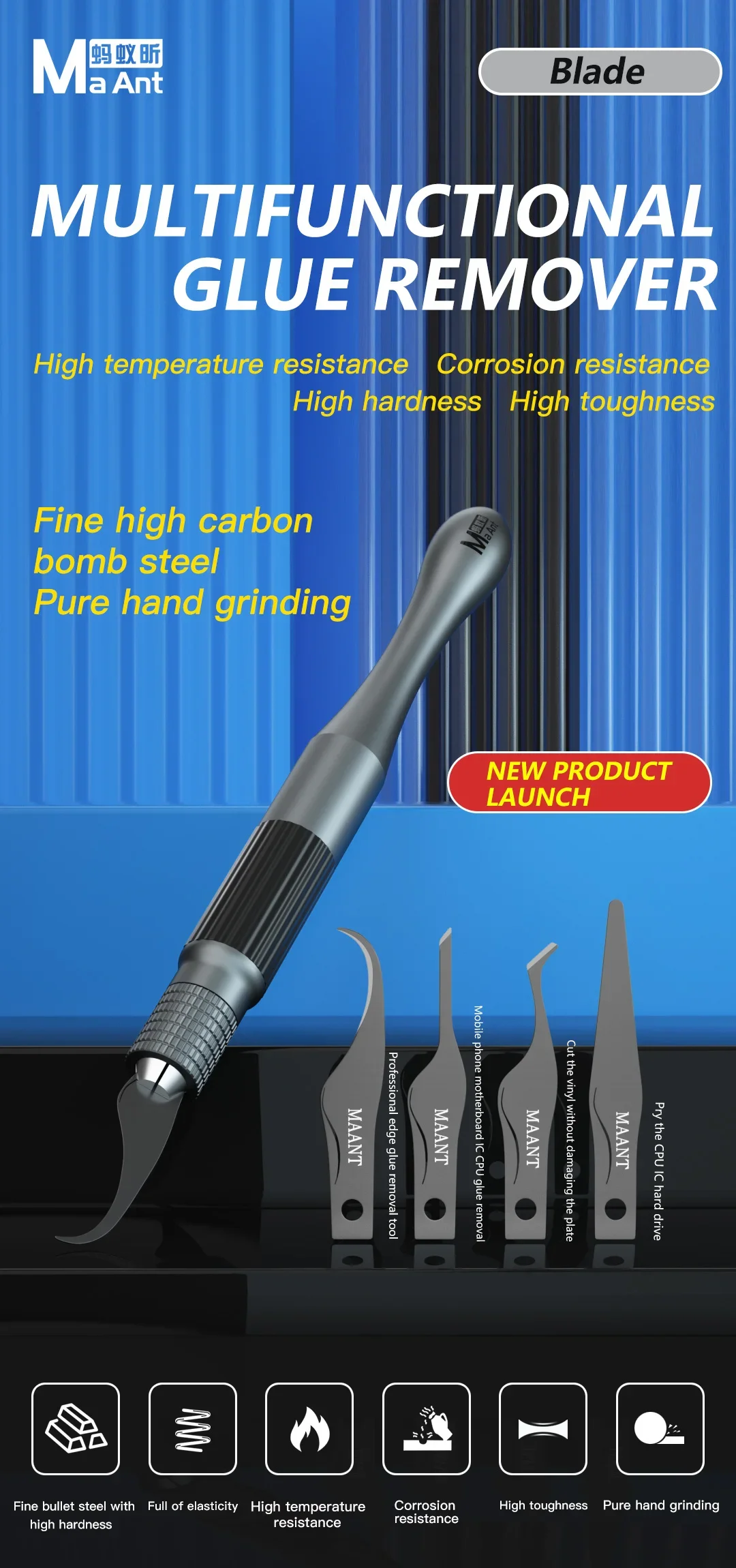 Maant MT-102 manga de faca polida à mão para pcb underfill limpo multifuncional placa-mãe chip cola limpeza raspagem faca de alavanca