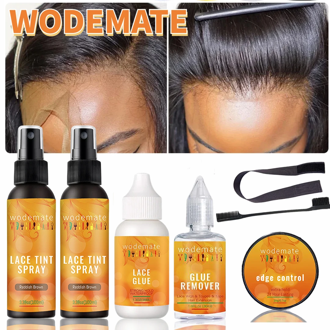 

6PCS Lace Tint Spray For Wigs Melt Light Brown Wig Adhesive Waterproof Lace Front Wig Glue And Remover Set Edge Control Gel