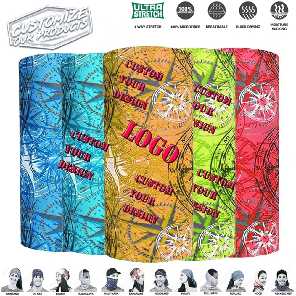 80PC Custom Your Logo Cycling Neck Gaiter Tube Scarf Seamless Bandana Motocycle Face Cover Ski Mask Sport Hiking Headband Summer