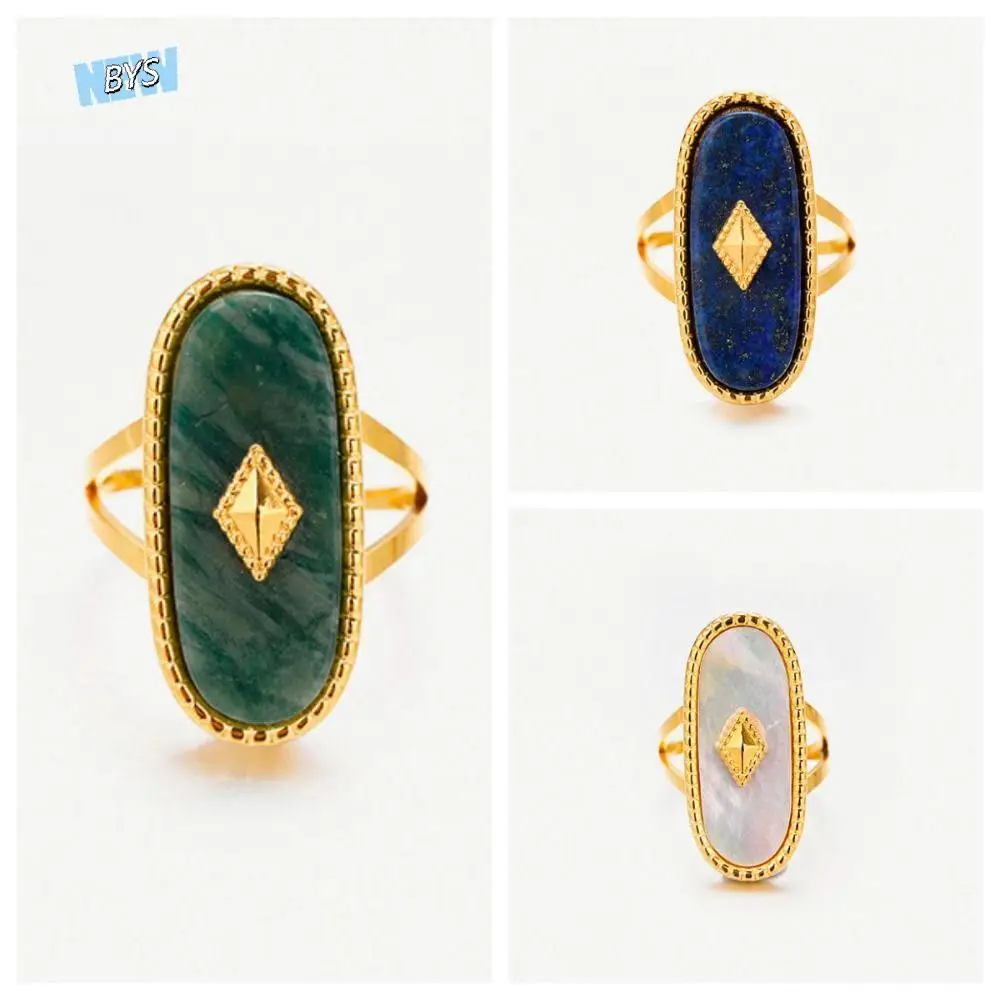 

Creative Exquisite Vintage Open Rings Simple Stainless Steel Oval Stone Rings Women Jewelry Shell Exaggerated Finger Ring Women