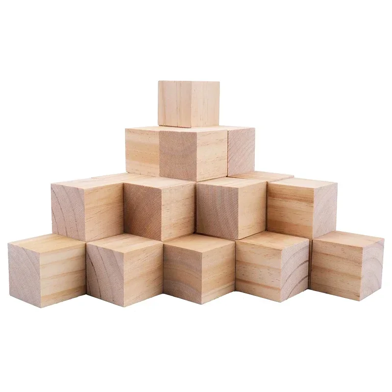 12pcs 5cm Wooden Blocks for Crafts, Unfinished Wood Cubes Natural Blank Block for Art DIY Craft Puzzle Baby Shower