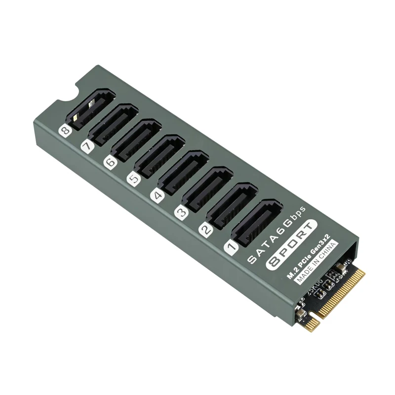 NVME to 8Port SATA Riser 8 Port M.2 PCIe SATA3 6Gbps Expansion Card For Fast Speed Data Transfer Multiple Hard Drives Connection
