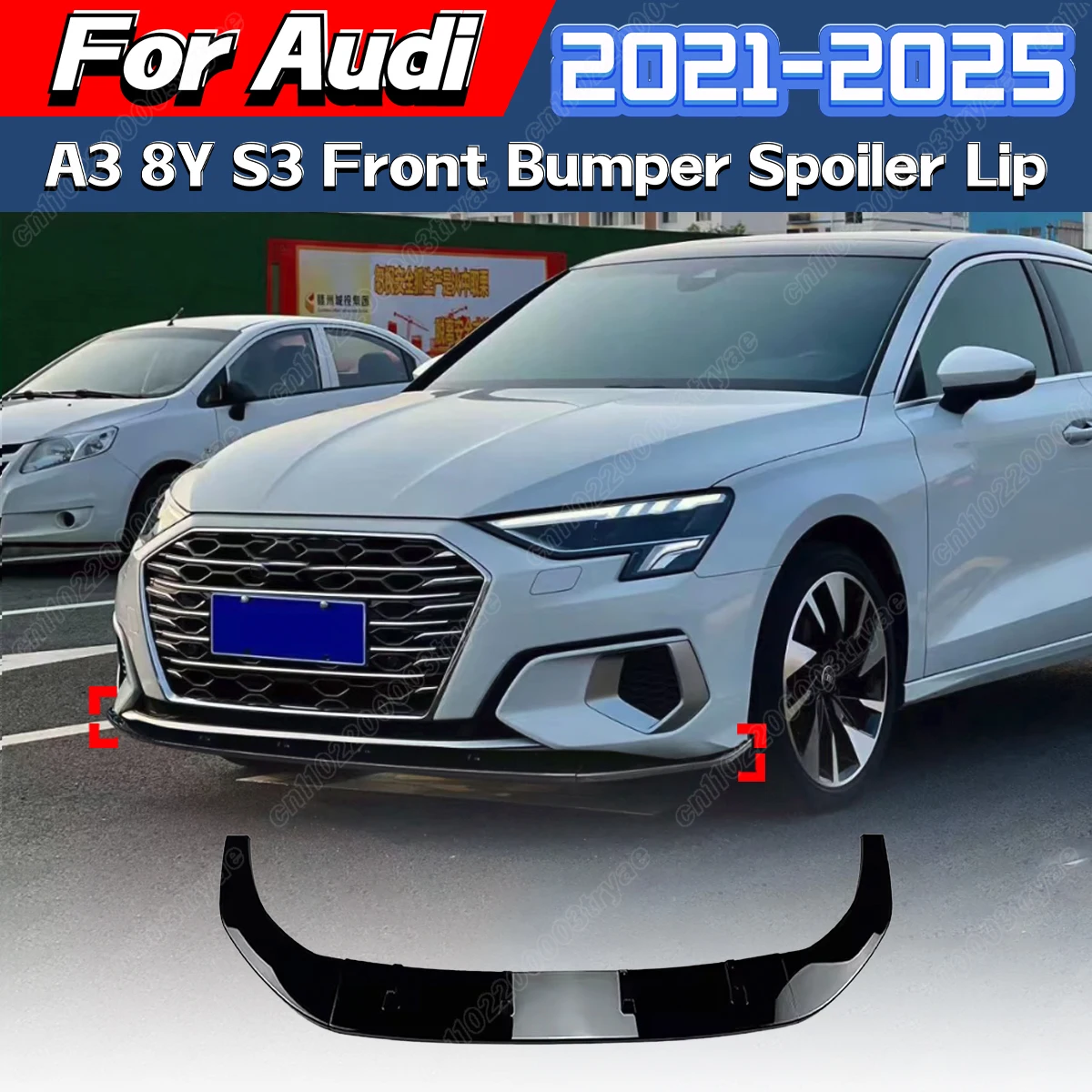 

Для Audi A3 8Y S3 2021 2022 2023 2024 2025 автомобильный передний бампер, спойлер, сепаратор, черная защитная плата, комплект модификации