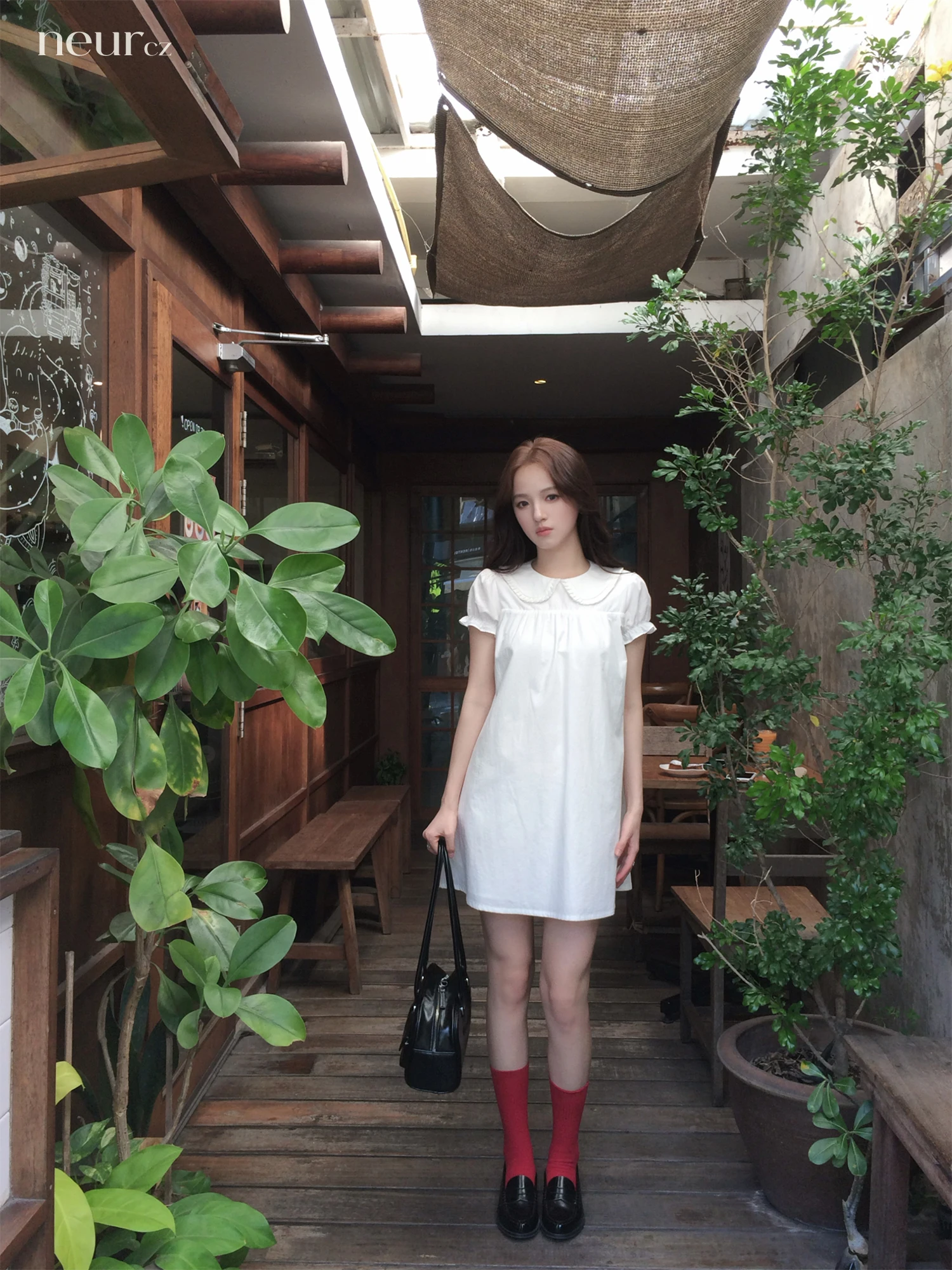 

Neurcz Short Sleeve Doll Collar Straight Tube Dress Women Spring Summer 92 Cotton Slimming Loose Bubble Sleeve White Dress