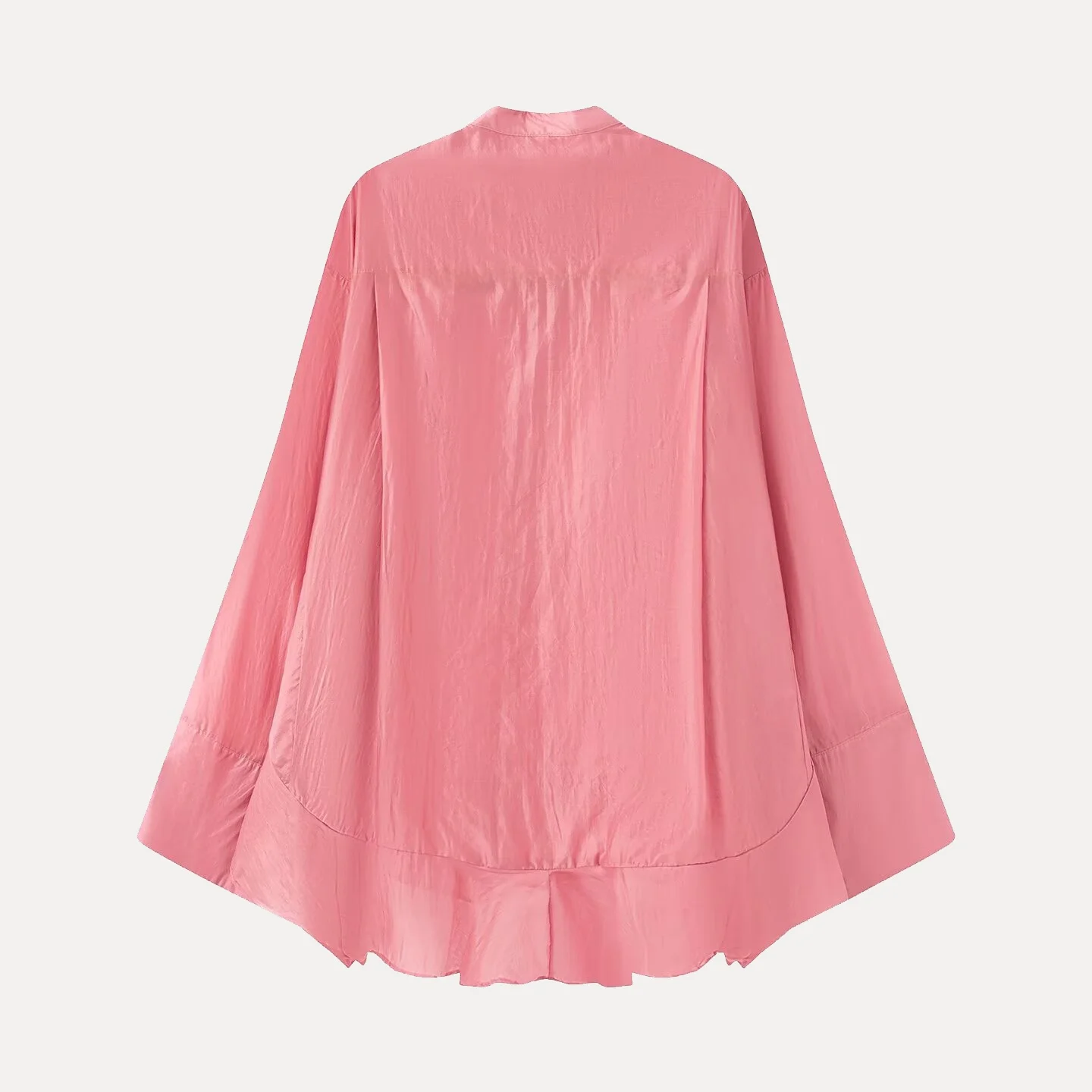 Damska bluzka z chińskim kołnierzykiem, wiosna 2025, nowa, rękaw nietoperz, koronkowe wykończenie, do pracy, luźny krój, długa, jednolita.