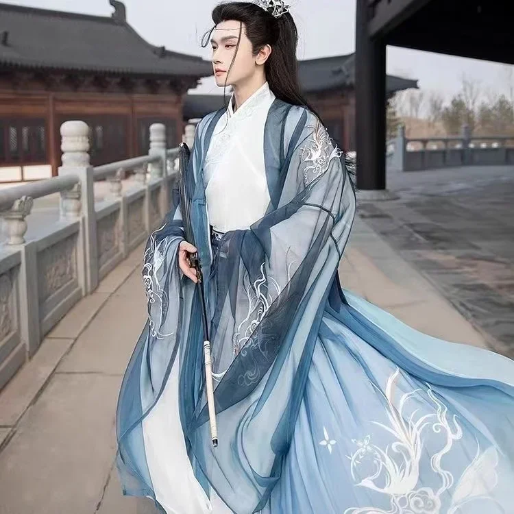 

Men Hanfu Chinese Traditional Costume Set Weijin Period Chiffon Corset Confucian Dress Gentleman Cosplay Show Clothing Hanfu