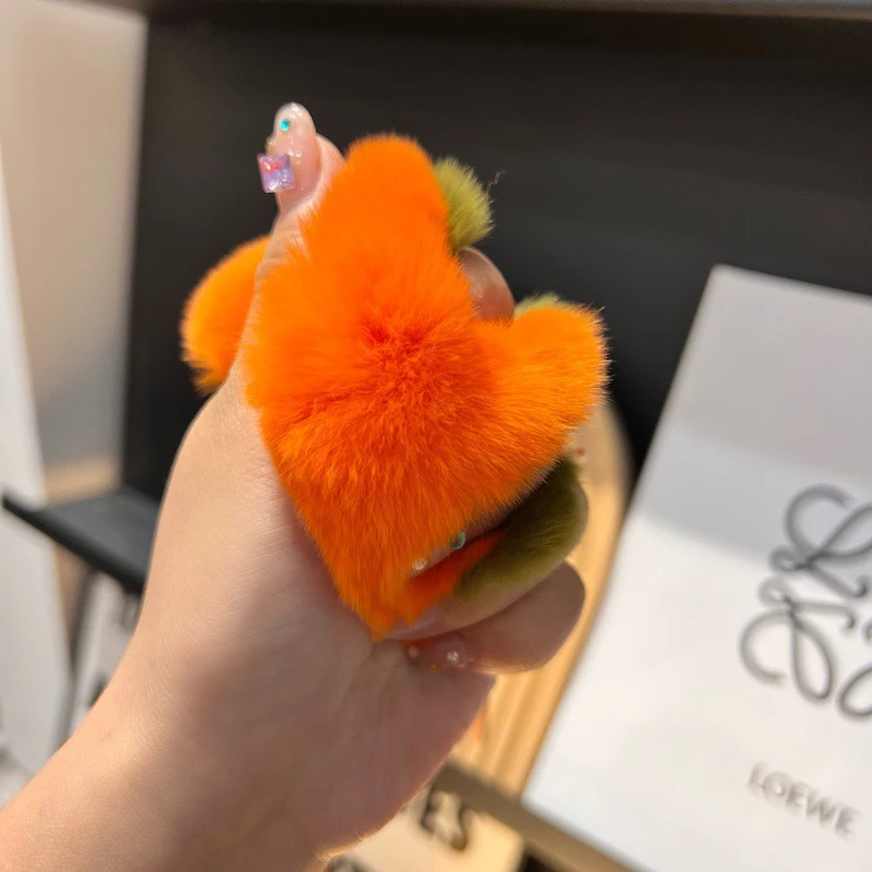 Real Rabbit Hair Mini Cute Small Persimmon Keychains Women Plush Rex Rabbit Fur Car Key Chain Bag Decoration Pendant Gift