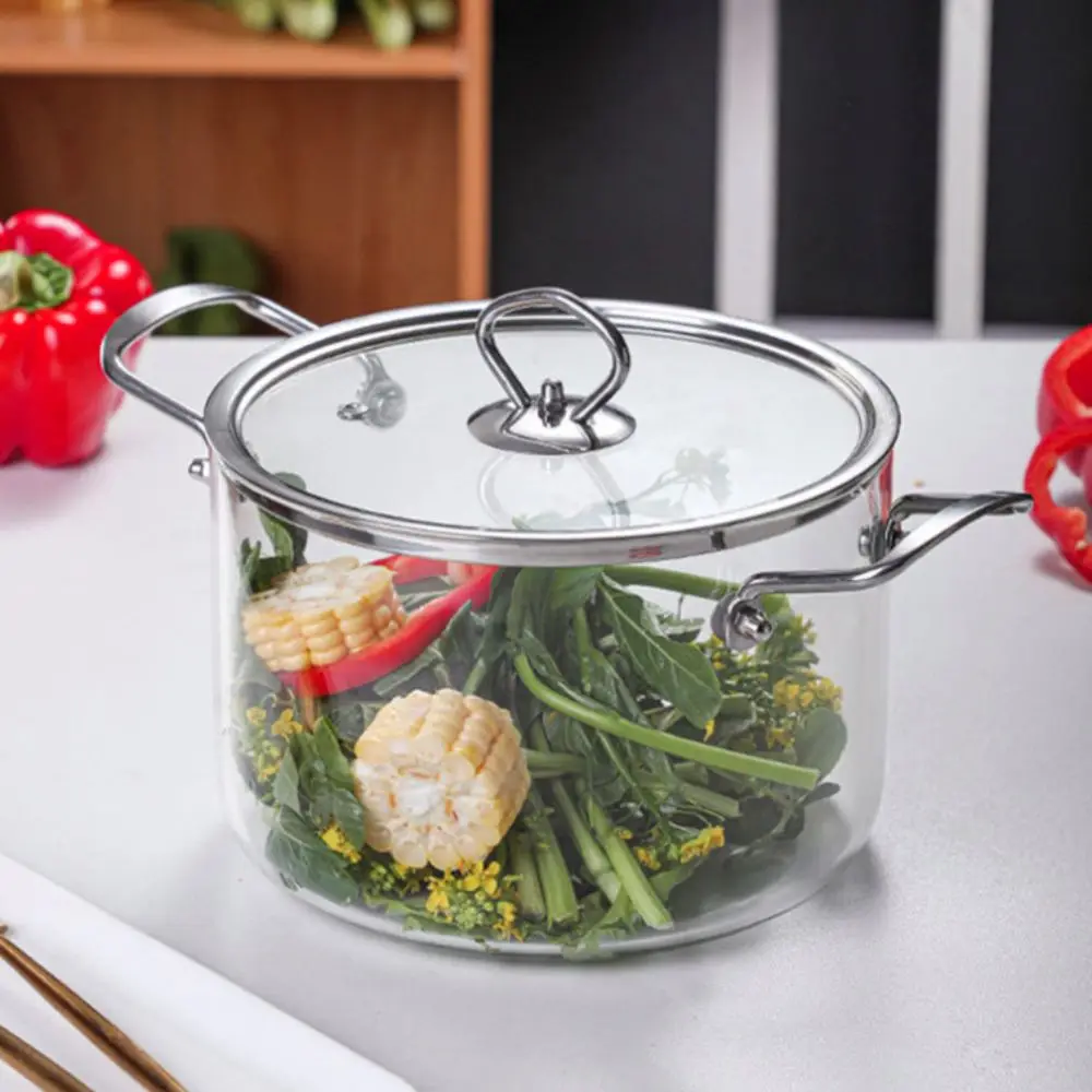

Modern High Borosilicate Glass Cooking Pot Transparent Minimalist Soup Pot Dual Handles Heat Resistant Glass Saucepan Noodle