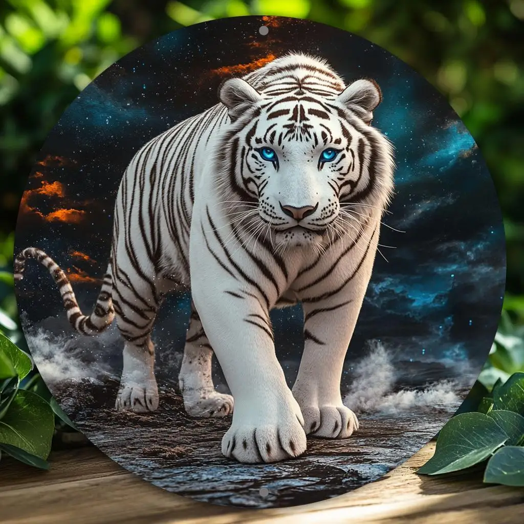 1 Stück weißes Tiger-Wandkunstschild aus Aluminium – dekoratives Schild mit 2D-Flachdruck im klassischen Stil – vielseitig einsetzbar, wetterbeständig, einfach I