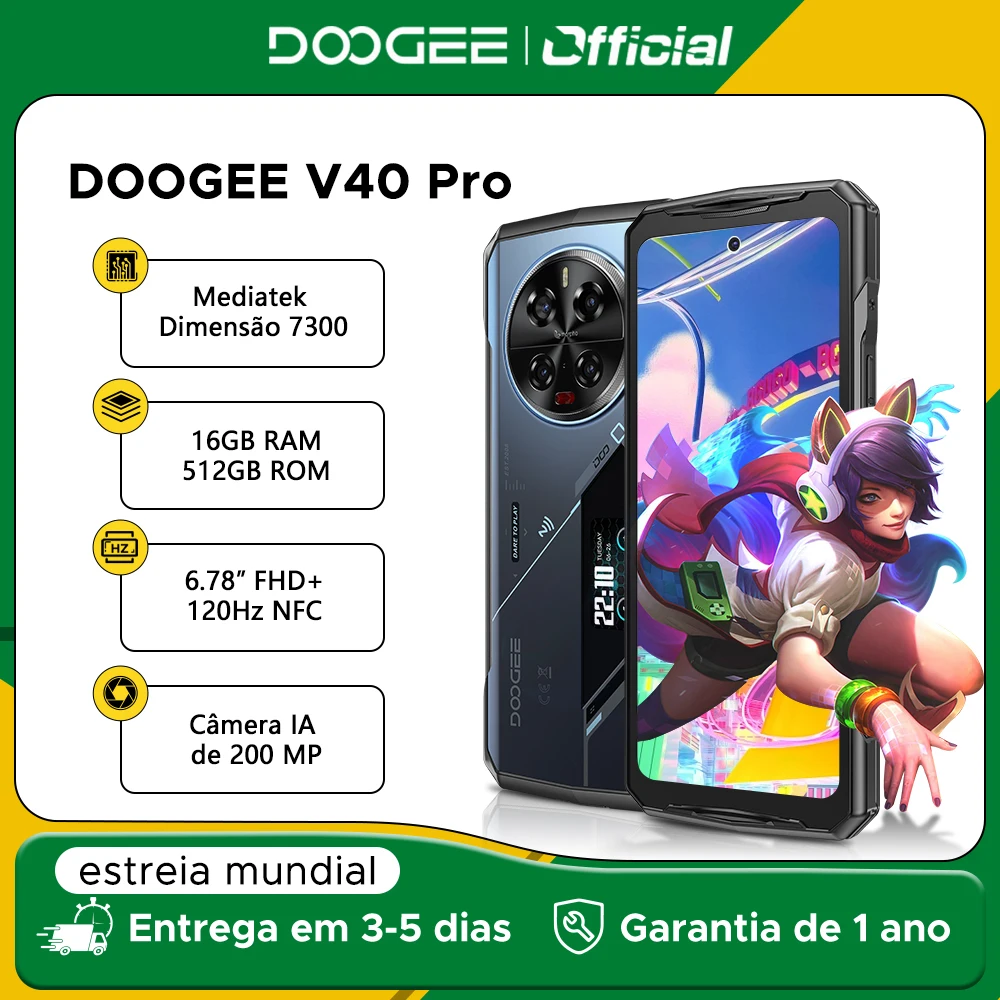 DOOGEE V40 Pro 5G Wytrzymały telefon 6,78" 16 GB + 512 GB Telefony do gier Wymiary 7300 200 MP Kamera AI 8680 mAh 33 W Szybka ładowarka Android 14