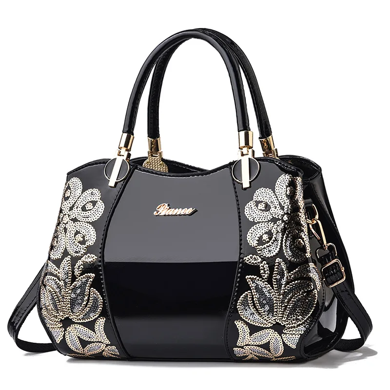 

Ladies' handbag, shiny leather, elegant Boston bag, fashionable and versatile, large capacity shoulder bag