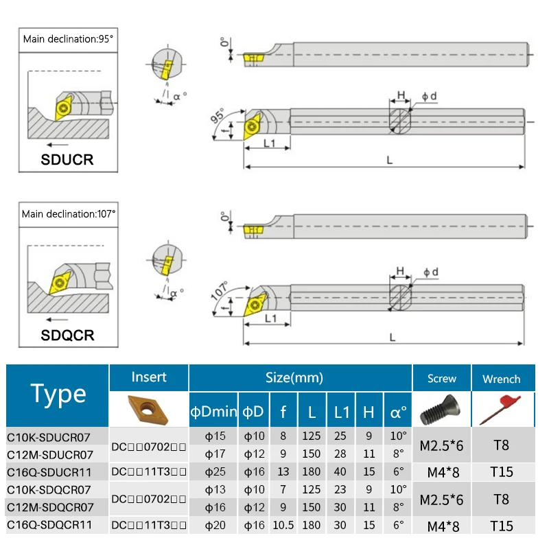 XCAN SDQCR SDUCR SDUCL SDWCR SDXCR Internal Turning Tool Holder 10pcs DCMT DCGT Carbide Insert S08K-SDQCR07 S16Q-SDUCR11