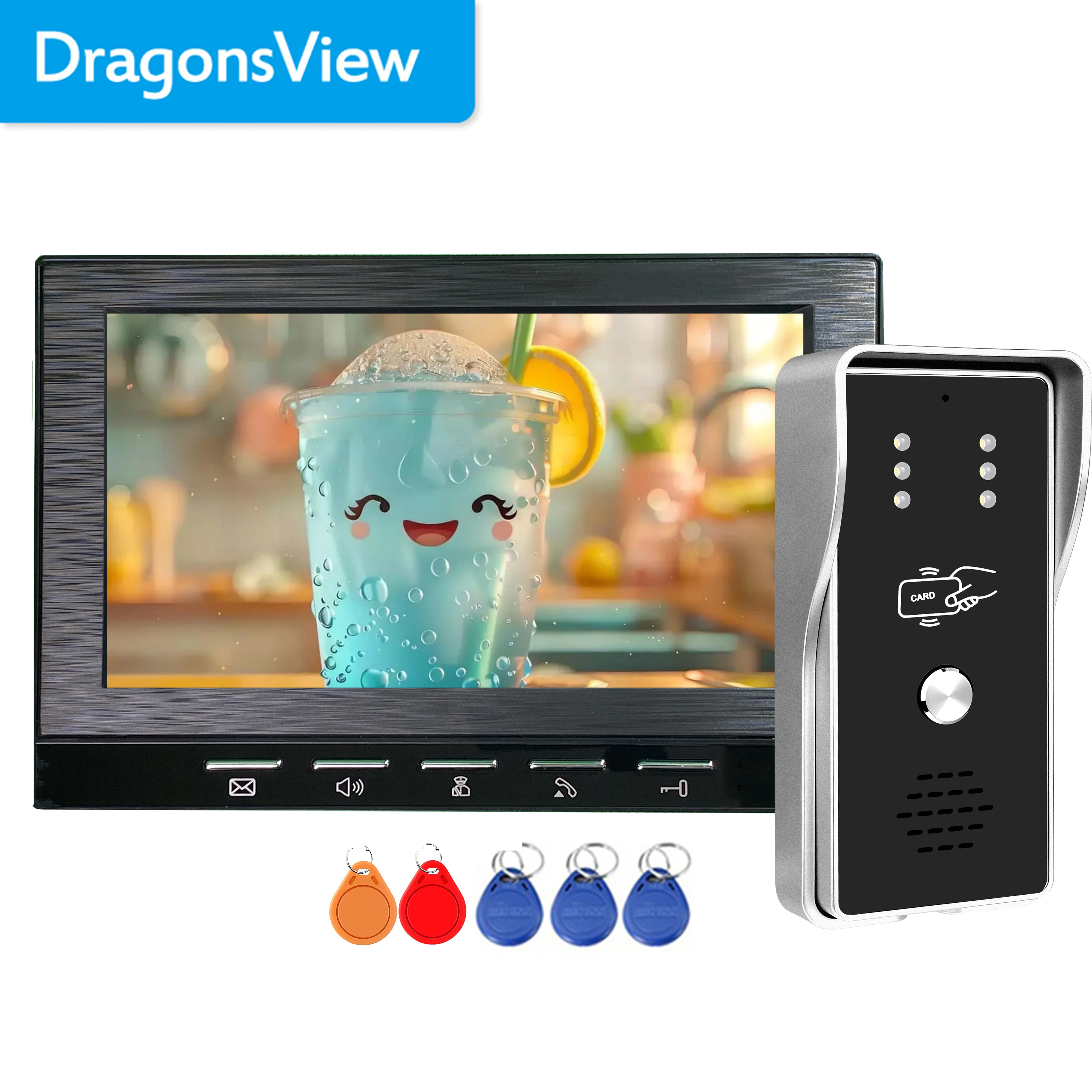 Dragonsview 7 Inch Color Video Door Phone Home Intercom RFID Doorbell with Camera Door Access for Villa Unlock IR Night Vision