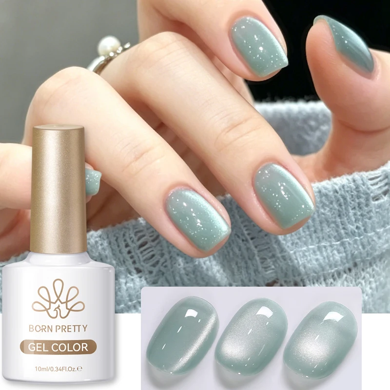 BORN PRETTY Lake Blue Farbiger Magnetischer Nagellack 10ml UV-Licht Aushärtender Glasperlen-Effekt Abziehbarer UV-Gel für Sommer-Nageldesign