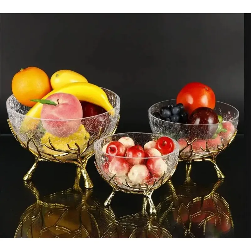 

Light Luxury Fruit Plate Metal Glass Living Room Desktop Snack Candy Storage Decoration Home Party Decor Tableware
