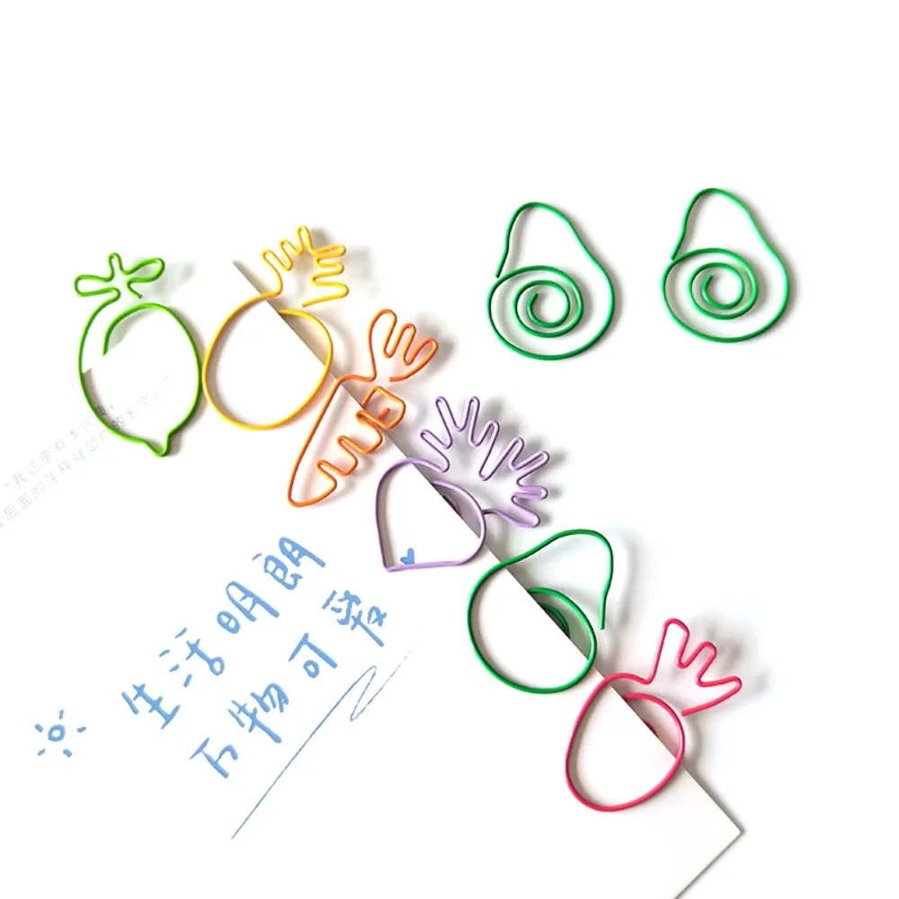 Multifuncional Color Paper Clip, File Clamp, Vegetable and Fruit Series, Styling Bookmark Clip, Organizar Documentos, Rustproof, 5Pcs