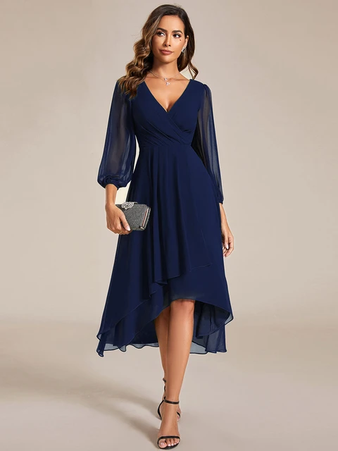 Knee length chiffon dress fashion with sleeves