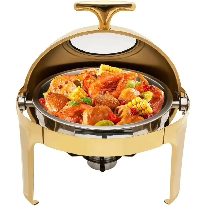 

Buffet Warmer SetsRound Chafing Dish Buffet Set 6.3 QT,Roll Top Stainless Steel Buffet Warmer Chafers with Food and Water Trays