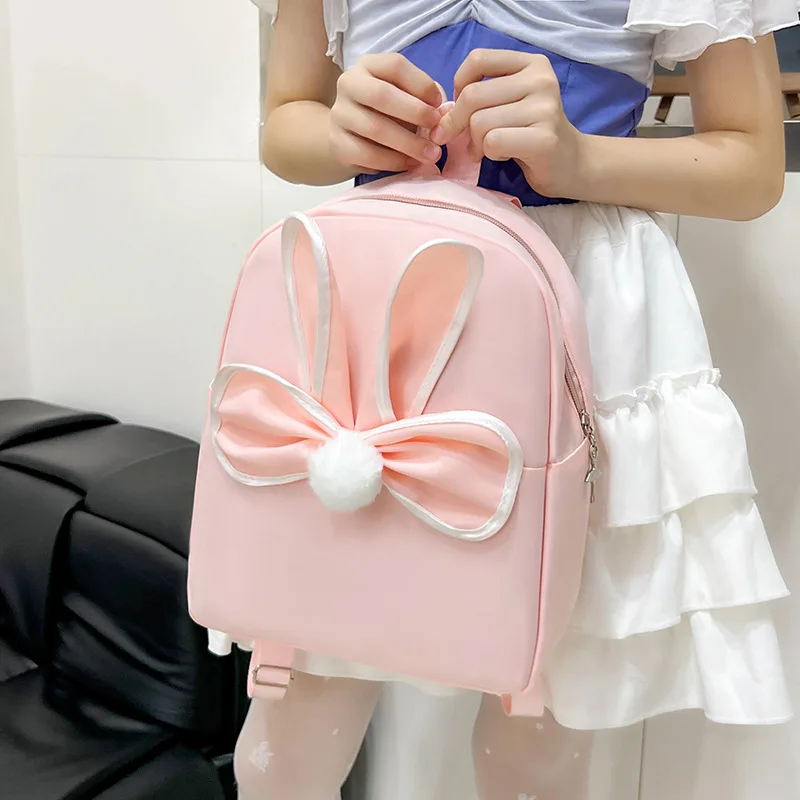 

Nylon cloth waterproof sweet schoolbag with cute bunny ears Kawaii Dance Backpack for children