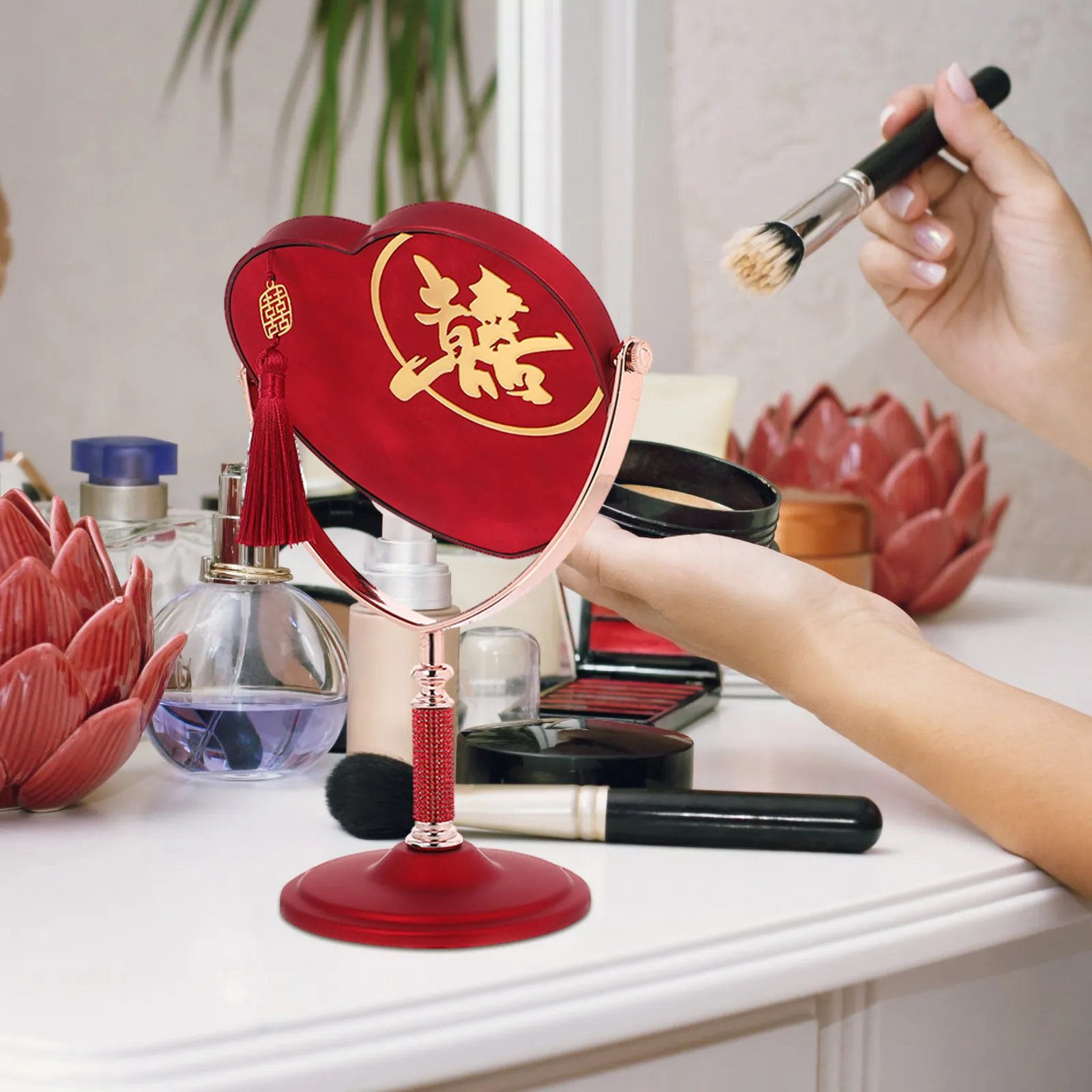 Desk Shaped Makeup Mirror for Table Vanity Aesthetic Bedroom Decor Living Room Bathroom Office Jewelry Store Use