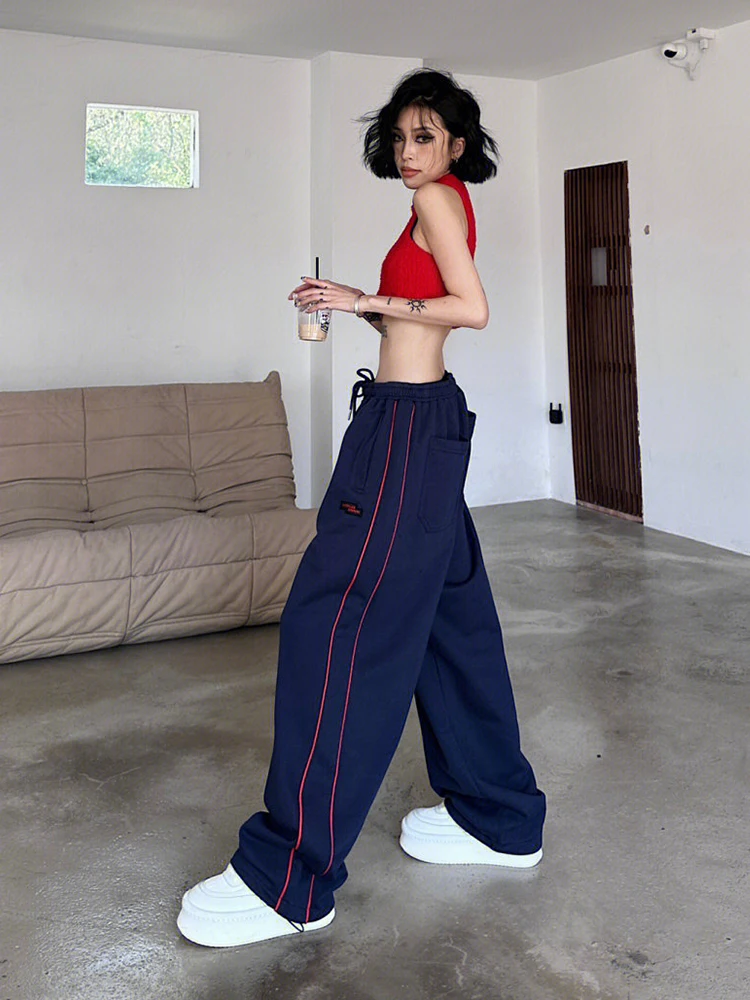 

American Sle Loose Straight Leg Sweatpants Men Women Spring Autumn Vertical Stripes Floor-Length Casual Pants Vintage