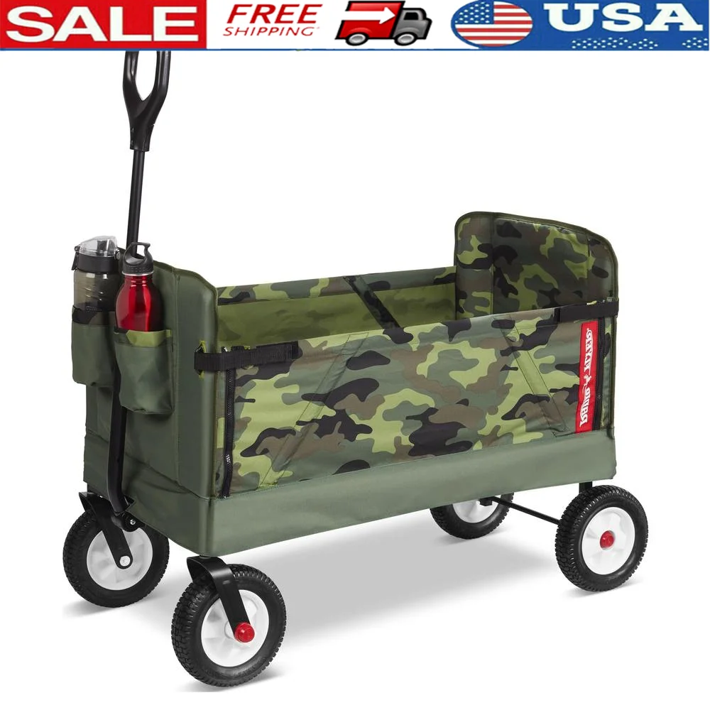 

3-in-1 Off-Road Folding Wagon Kids Durable Camo Design Easy One-Hand Fold with Safety Seat Belts