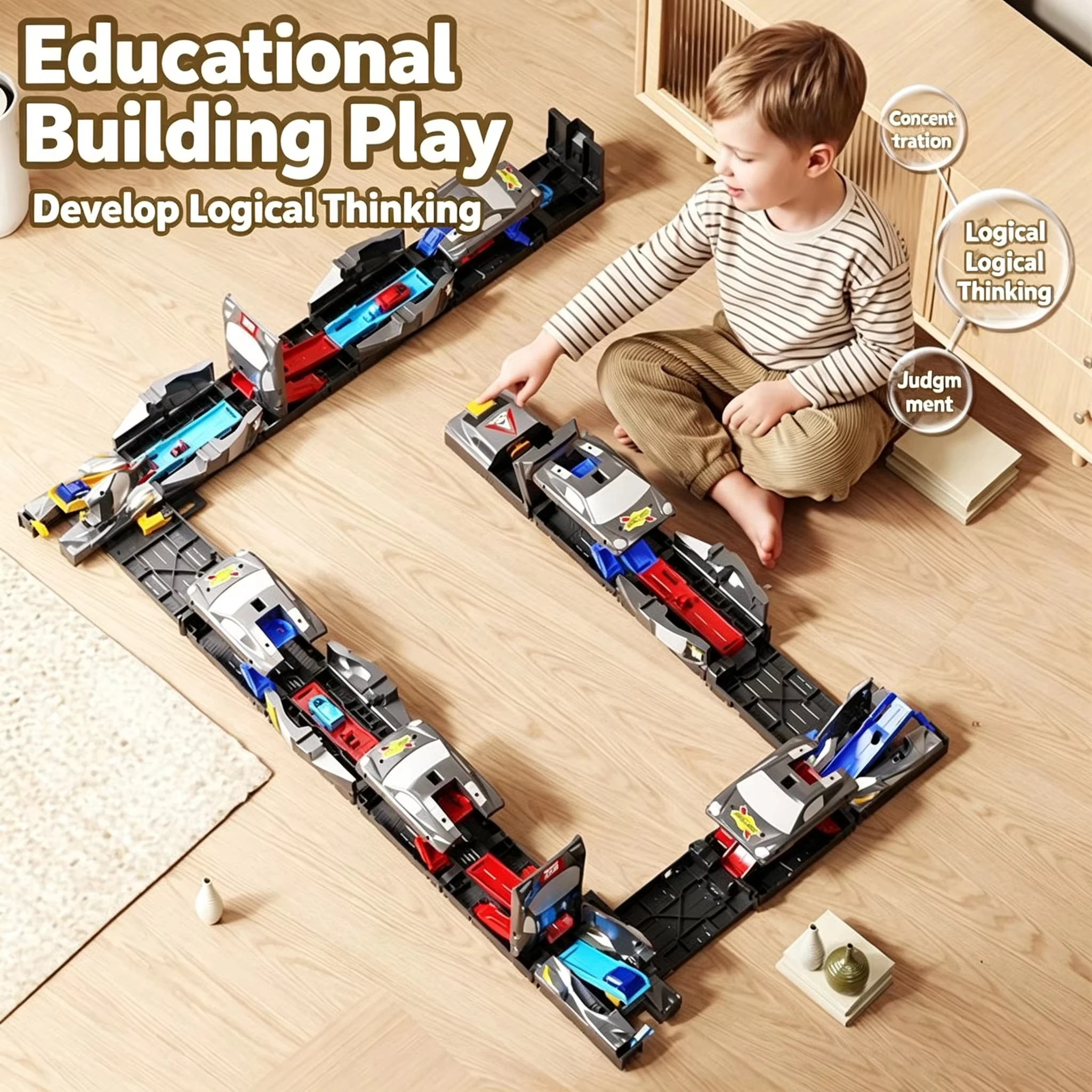 Card Launcher Track Car Set, Transformable Building Blocks Toy, STEM Educational Birthday Gift for Boys Kids