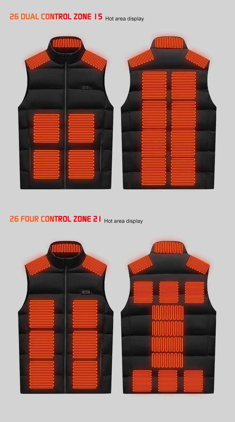 Electric Heated Vest 21 Heating Areas Full Body Warm USB Power Bank 3 Levels Windproof Winter Motorcycle Skiing Coat Men Women
