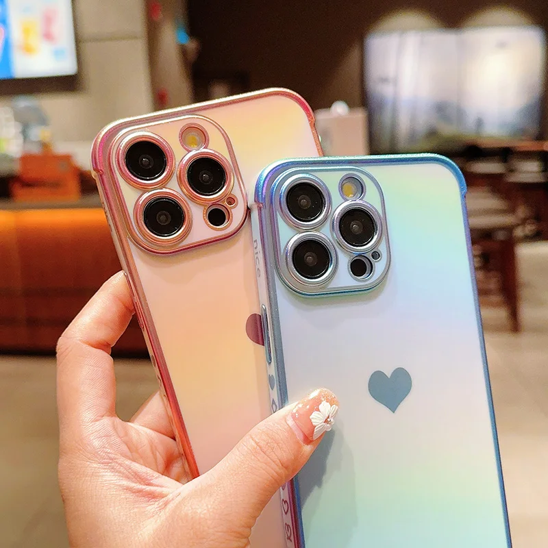Custodia per telefono con cuore d'amore laterale glassa colorata per IPhone 17 16 15 Pro Max 14 13 12 11 Cover posteriore antiurto