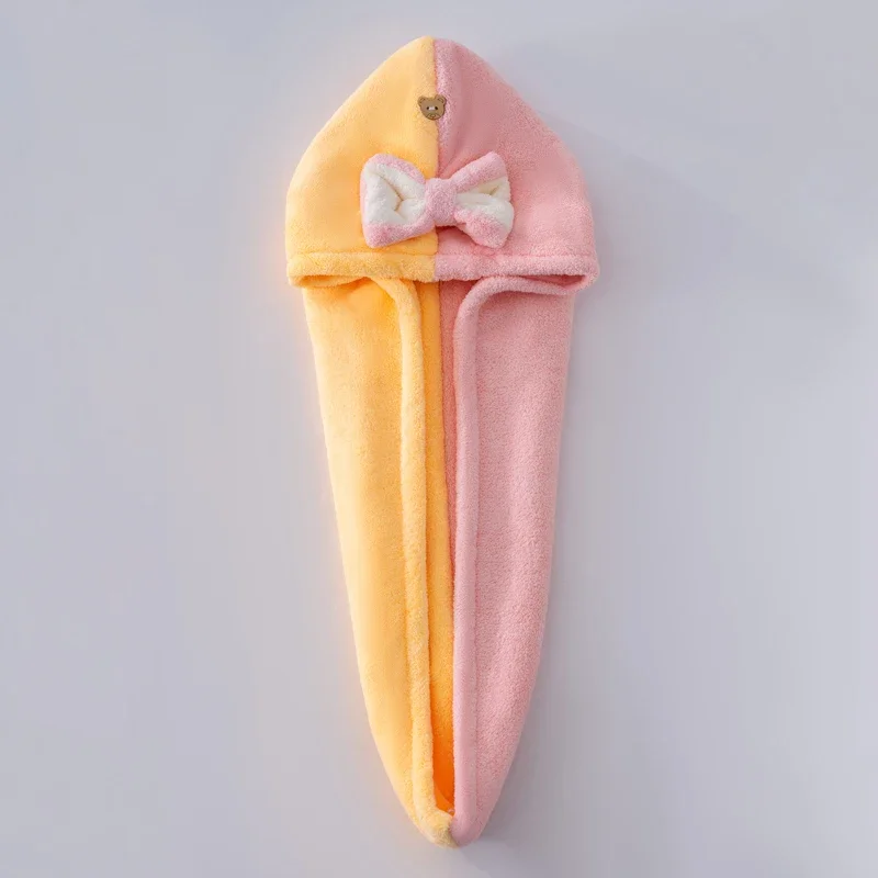 

New coral fleece dry hair cap cute bow shower cap thickened absorbent girls dry hair towel bath quick drying shower cap