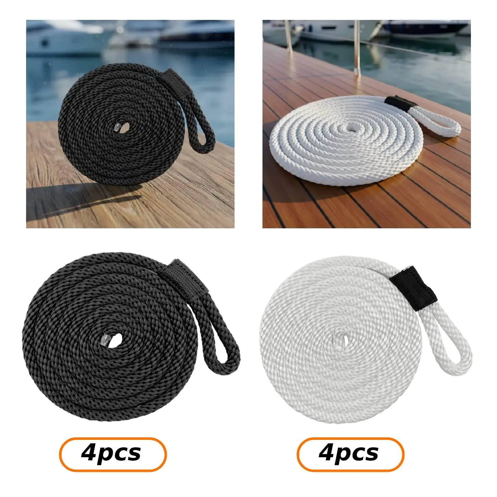 4 Pieces Boat Cord Pontoon Rafting Braided Heavy Duty Sailboat Kayak Marine Berthing Rope Boat Docking Line Lifebuoy Fixing Line