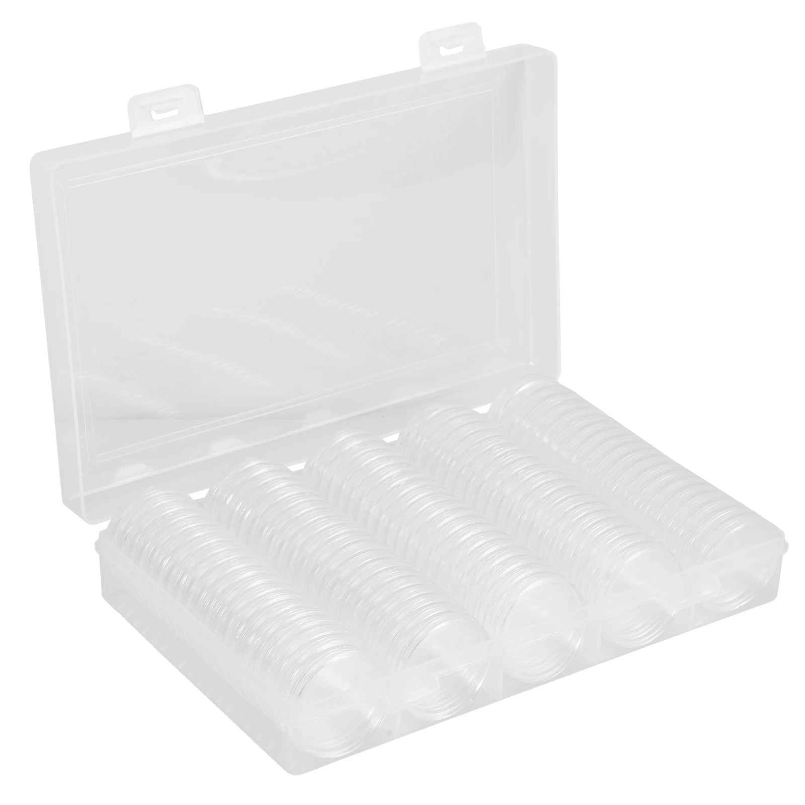 

1 set 100 Coin 27mm Clear Plastic Holders Storage Box Key Coin Capsules Safe Organizer Case for Collectors Coins