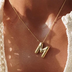 Balloon Letter Necklace for Women Lightweight Chunky Bubble 3D Initial Necklaces Stainless Steel Jewelry A-Z Alphabet Pendants