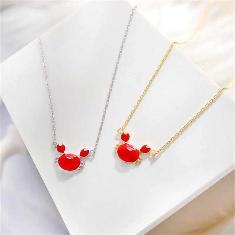 New Korean Style Simple Red Small Crab Drop 925 Sterling Silver Jewelry Creative Personality Animal Popular Necklaces XL259