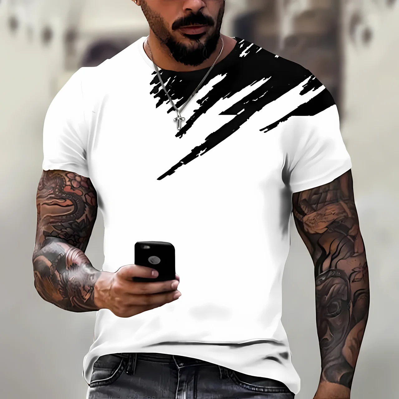 

The new 3D graffiti printed men's T-shirt for the summer of 2025 is a casual fashionable and comfortable polyester fiber men's